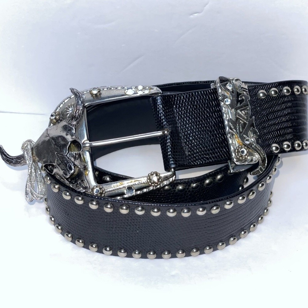 St. Maarten Dallas Revcor Women Metal Skull Steer Cow Lizard Studded Bling Belt